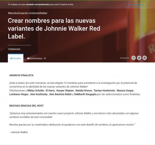 Finalist Creative Invite “Create names  for new Johnnie Walker  Red Label variants”